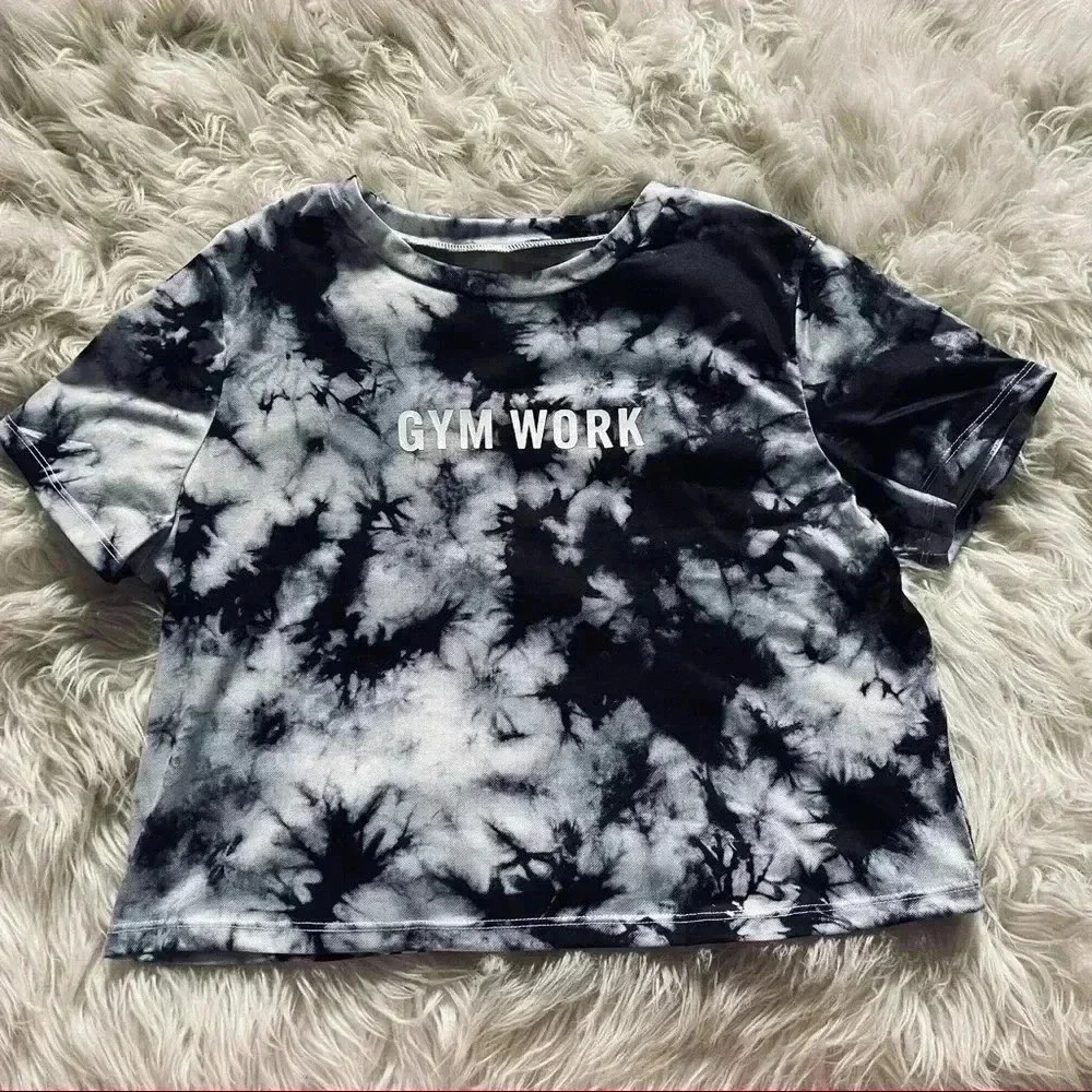 SHEIN Letter Graphic Tie Dye Crop Athletic Tee Shirt XL - Picture 2 of 4